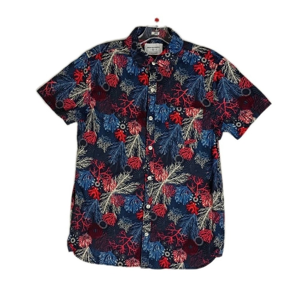 Paper Denim Cloth Mens Short Sleeve Shirt Size Medium Blue Floral Tropical